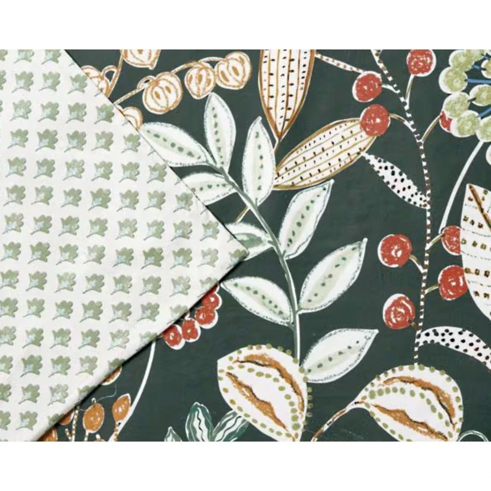 Grandinroad Frontgate‎ Greenwood Botanical King Duvet Reversible Cotton Black